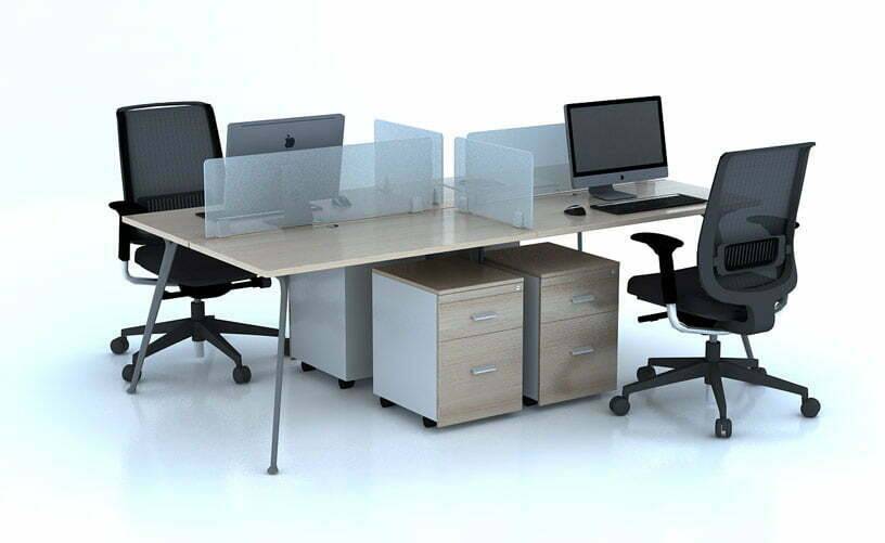 Bàn làm việc 4 người hình chữ nhật có vách ngăn có tủ