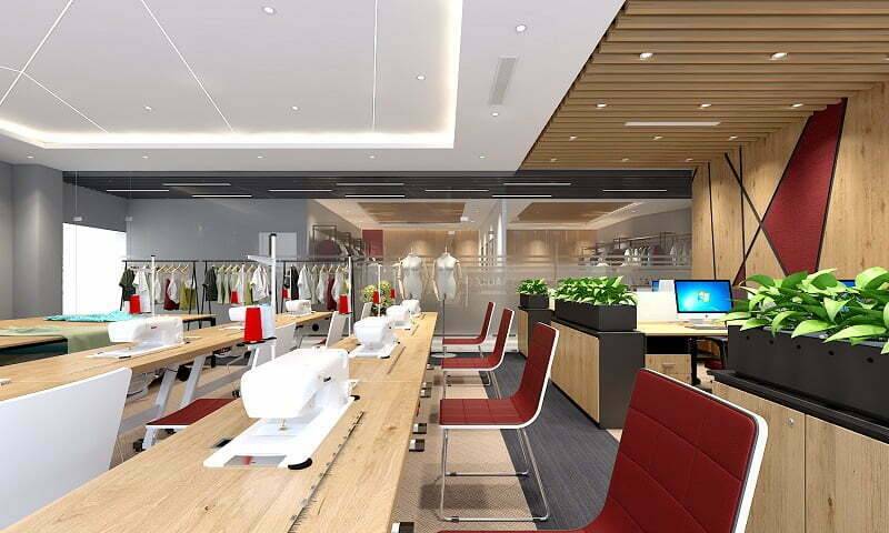 Bố trí bàn công sở dạng dài để làm việc chung