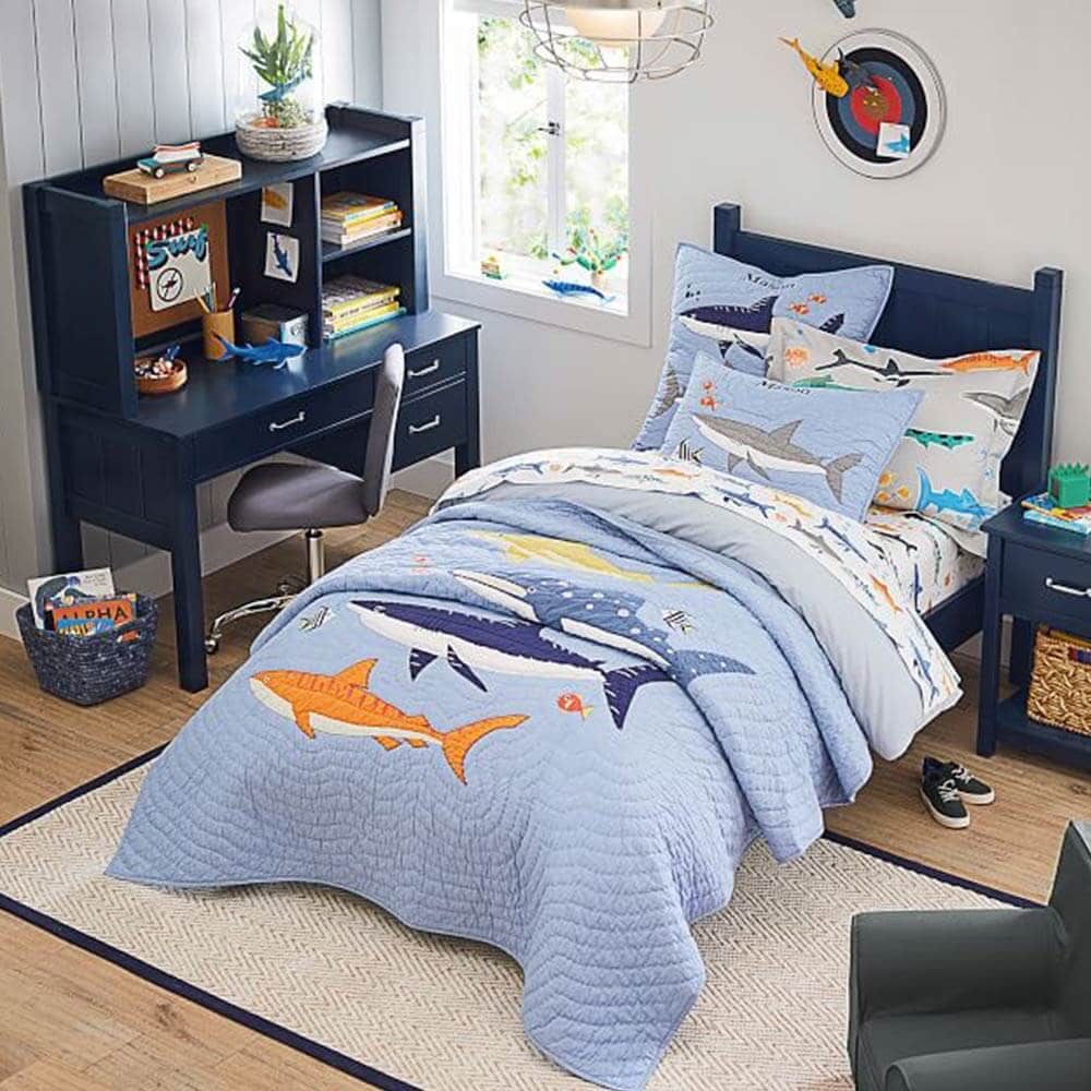 Bàn làm việc liền giá sách màu xanh tím than