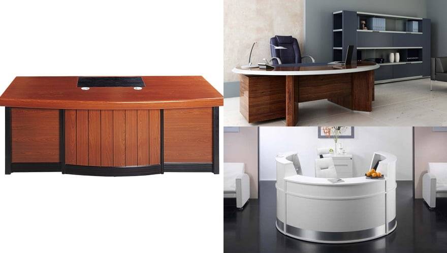 Doanh nghiệp có thể dùng loại bàn làm việc bằng kính, gỗ hoặc kim loại 